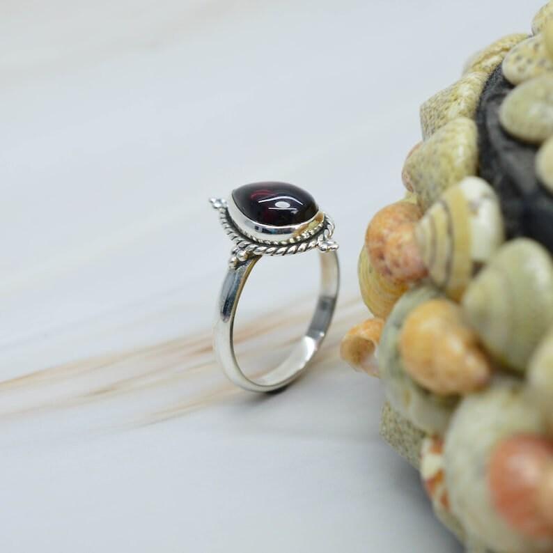 Garnet Gemstone Handmade Designer Ring, 925 silver ring,boho ring, Women Ring, Anniversary Ring