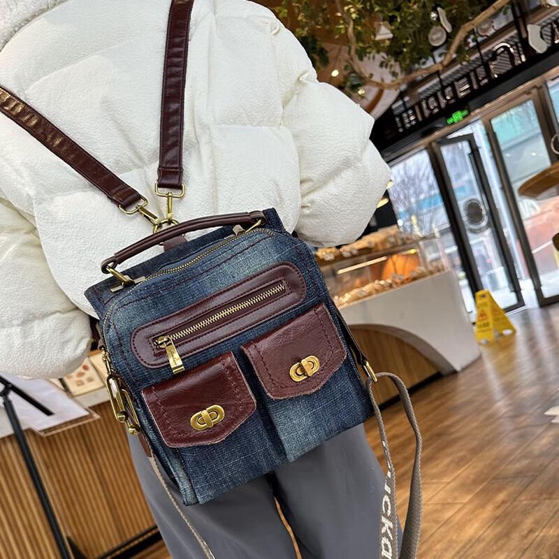 

Cool Walker XDLM Women s Vintage Denim & Leather Convertible Backpack One Size