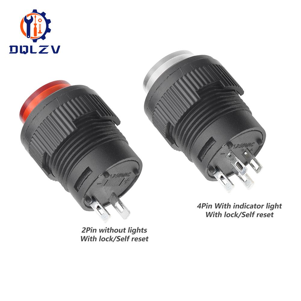 Self-lockin 16MM Latching/Momentary Push Button Switch With 5Color LED lighting 4Pin R16-503/AD R16-503/BD
