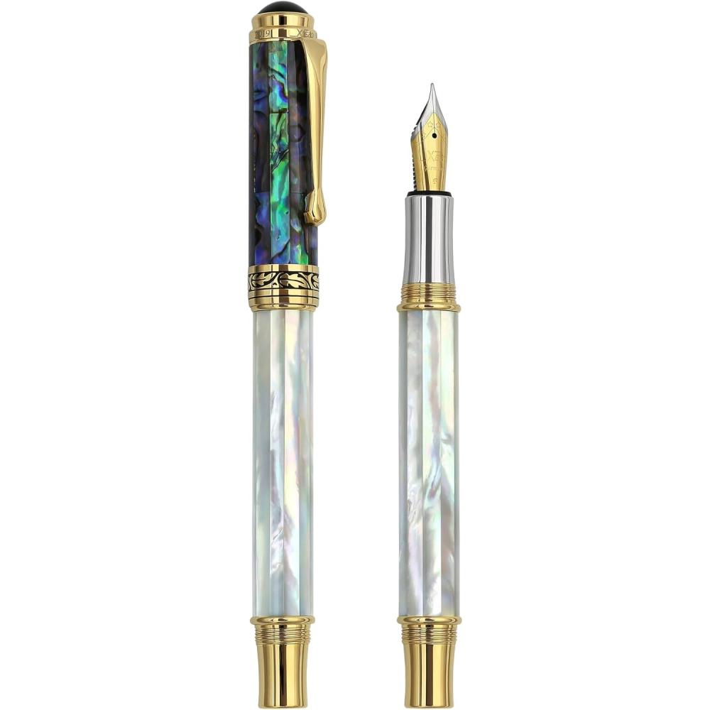 Xezo Fountain Fine Nib Rainbow White Mop Blue Paua 18k Pt Plated Serial Maestro