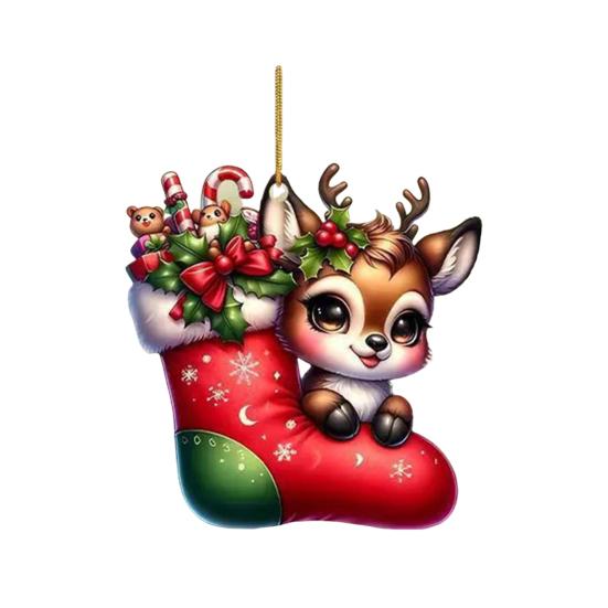 

Рождественские украшения в виде оленей 2D плоский акриловый кулон для зеркала автомобиля Праздничные праздничные украшения для дома и елки B