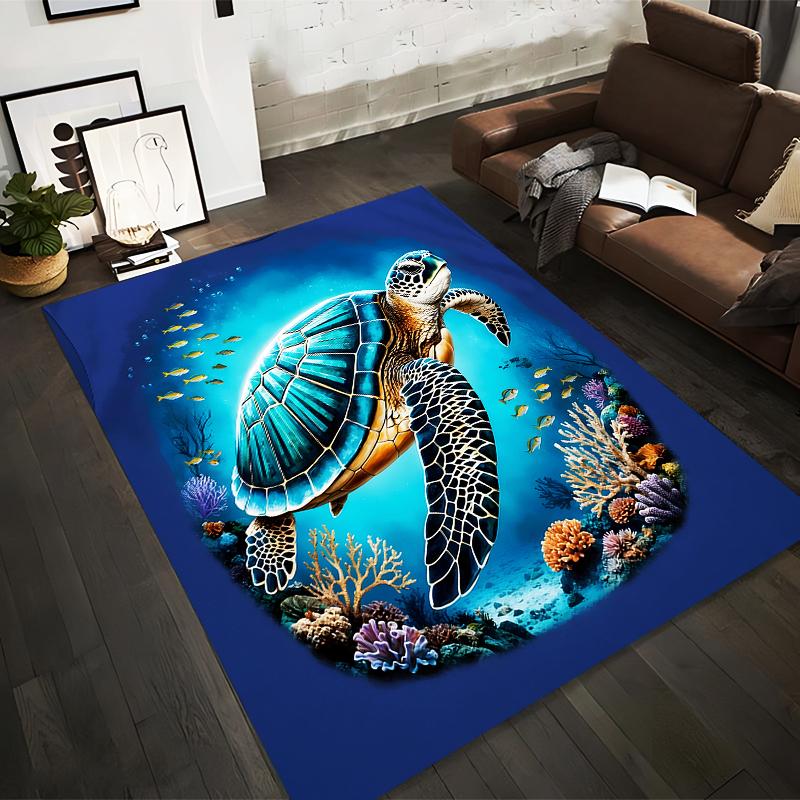 

Sea Turtle Coral Reef Design Carpet, Blue Underwater Ocean Theme Rug Suitable for use as an anti-slip for living room bedroom sofas 40x60cm( 15x23in )