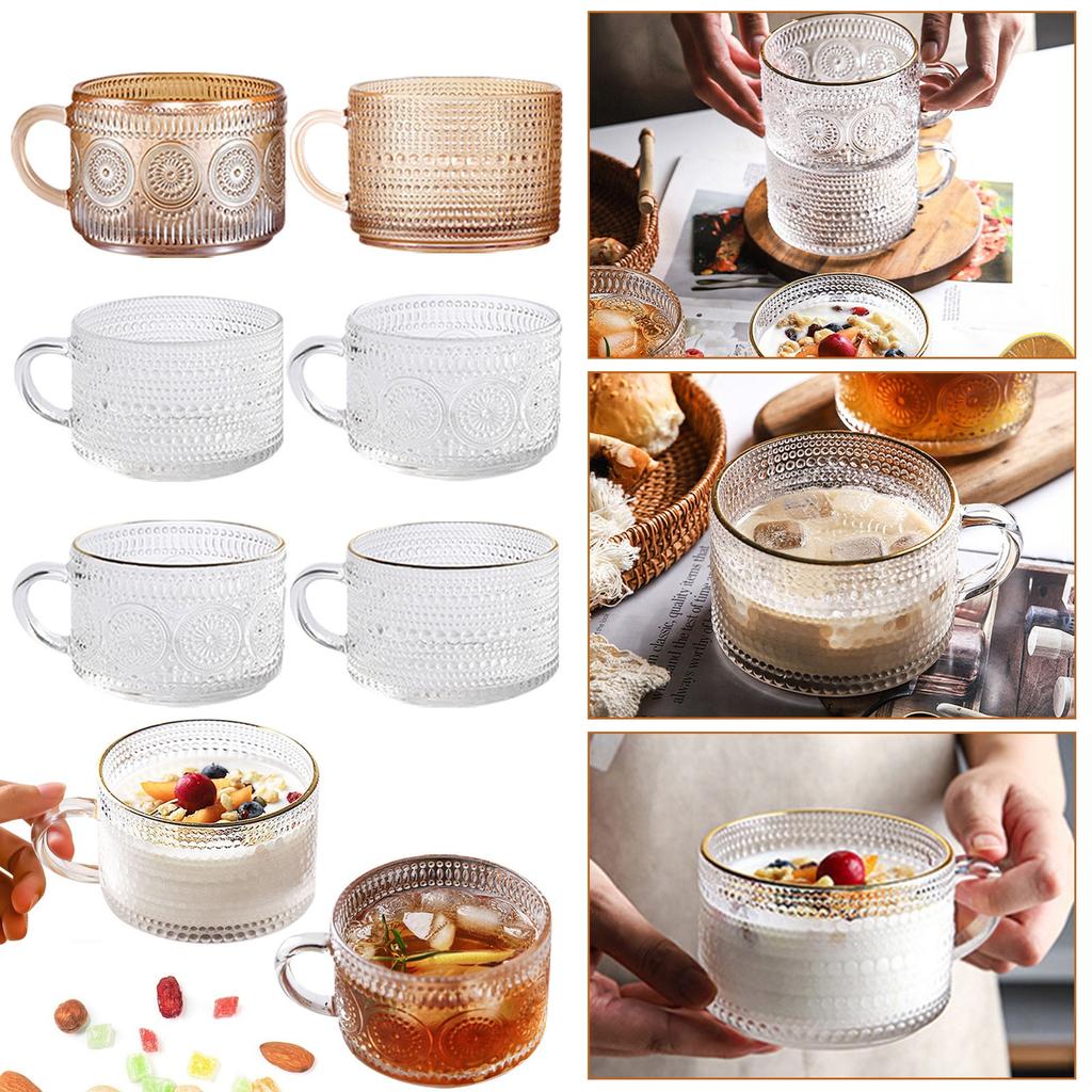 14oz Vintage Glass Coffee Mugs With Lids And Spoons, Green Embossed Drinking Glasses For Iced Coffee, Tea, - Cute Coffee Bar Accessories