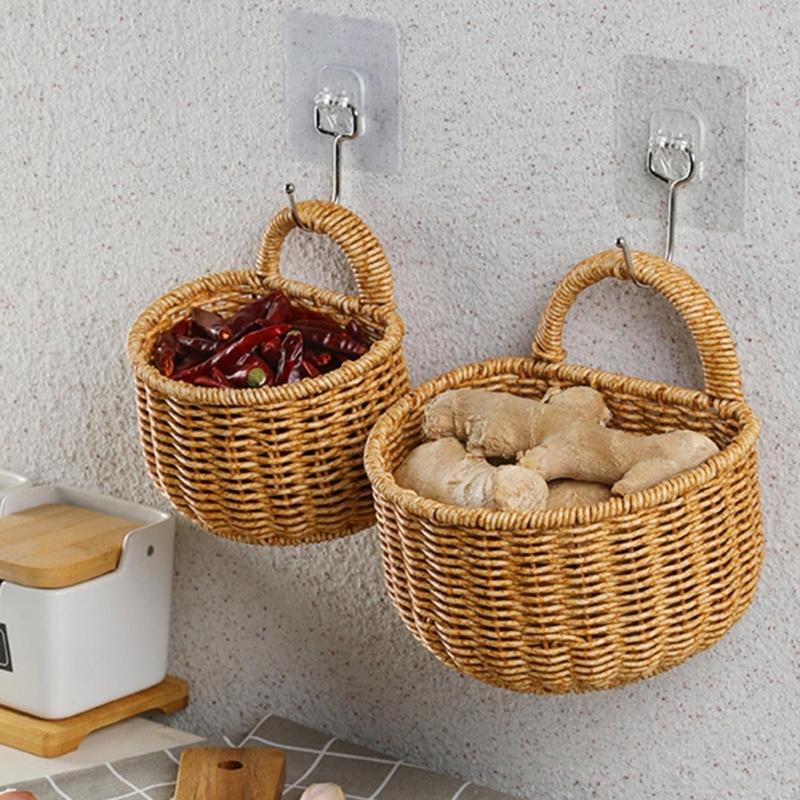 Handwoven Storage Basket with Handle Multifunction Collection Supplies for Dormitory Bedroom Sundries Organization