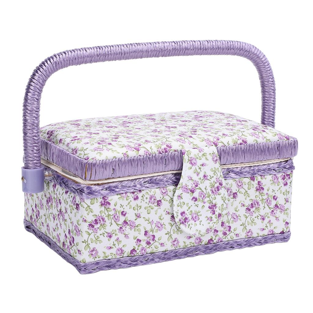 Sewing Tool Basket with Removable Tray Portable Needlework Tool Organizer for Thread Scissors Spool