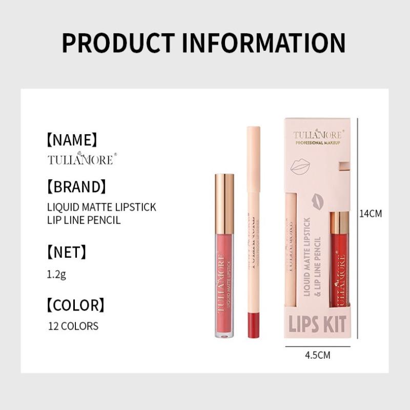 Dimshow Liquid Lip Gloss Lipliner Pencil Combination Durable Easy Makeup Matte Lipstick Velvet Lipliner Don'T Take Off Makeup