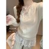 Spring lace v-neck knitted bottoming shirt women's slim and thin inner top soft waxy age-reducing sweater