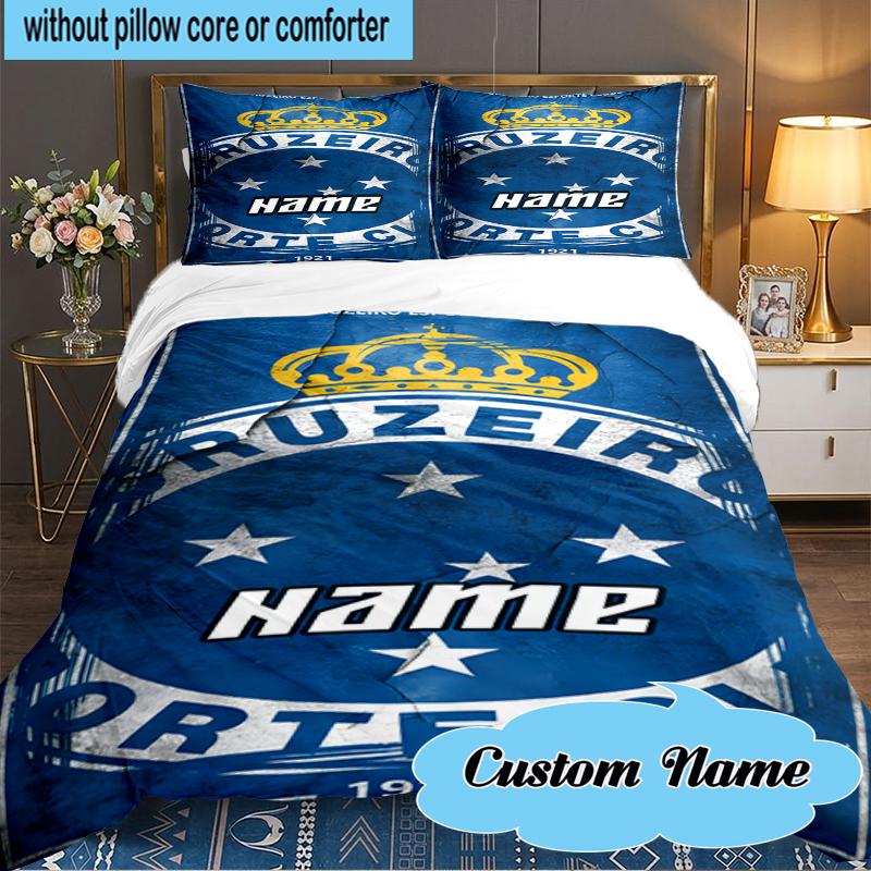 Custom Name Cruzeiro FC Crest Bedding Set 3pcs, Bedding Set Including 1pc Duvet Cover And 2pcs Pillowcases for Bedroom, Dormitory Gift