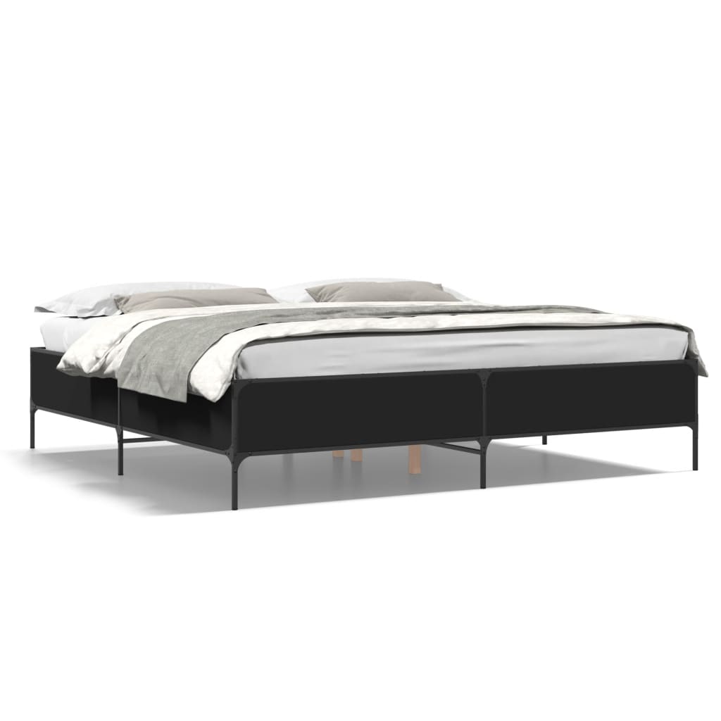 Black Bed Frame 200x200 cm Engineered Wood and Metal