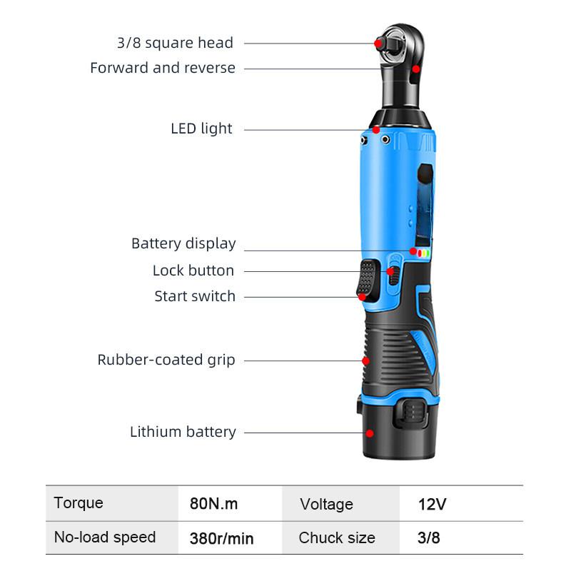 3/8 Inch Cordless Portable Electric Wrench 12V Right Angle Ratchet Wrenches Rechargeable Car Repair Tool