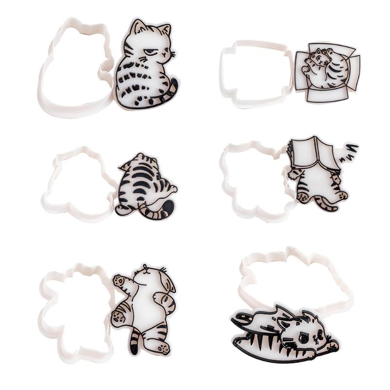 

6pcs Cats Cookie Cutters Cute Cats Biscuits Molds Cats Cookie Stamp Set for Baking and Treats Cartoon Animal Stamp 1