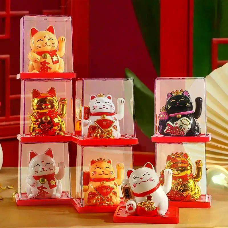 1Pcs Waving Wealth Good Fortune Awaits Solar-Powered Ornaments For Home And Office Lucky Beckoning Cat Solar Powered