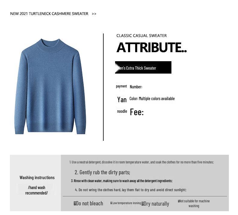 Men's Thickened Wool Cashmere Sweater - Warm Half-High Neck Knitwear Plus Size