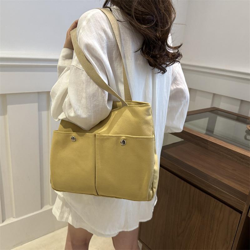 Fashionable Simple Shoulder Bag For Women In Gray Durable Canvas Material