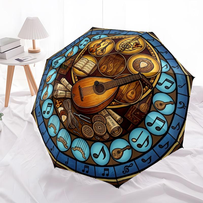 Musical Instruments Harmony pattern umbrella, portable and foldable design, 8 ribs, a casual accessory for Halloween, Christmas, and birthday gifts.