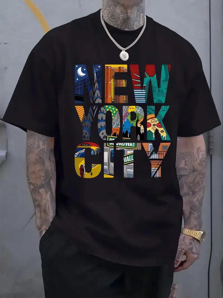 Mens Summer Tshirt 100 Cotton New York City Colorful Letter Print Design Highend Unique Street Style Casual Shortsleeved