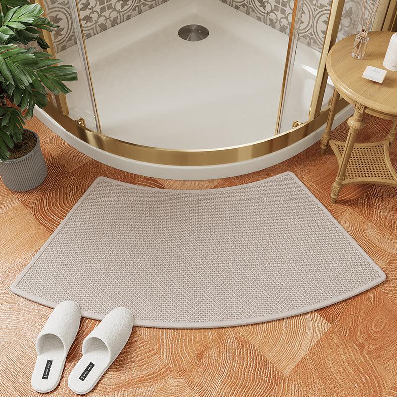 Oblouková lněná koupelnová předložka - Protiskluzová sprchová rohož, Ručně tkaná rychleschnoucí podložka do koupelny s gumovým podkladem, Lze prát v pračce