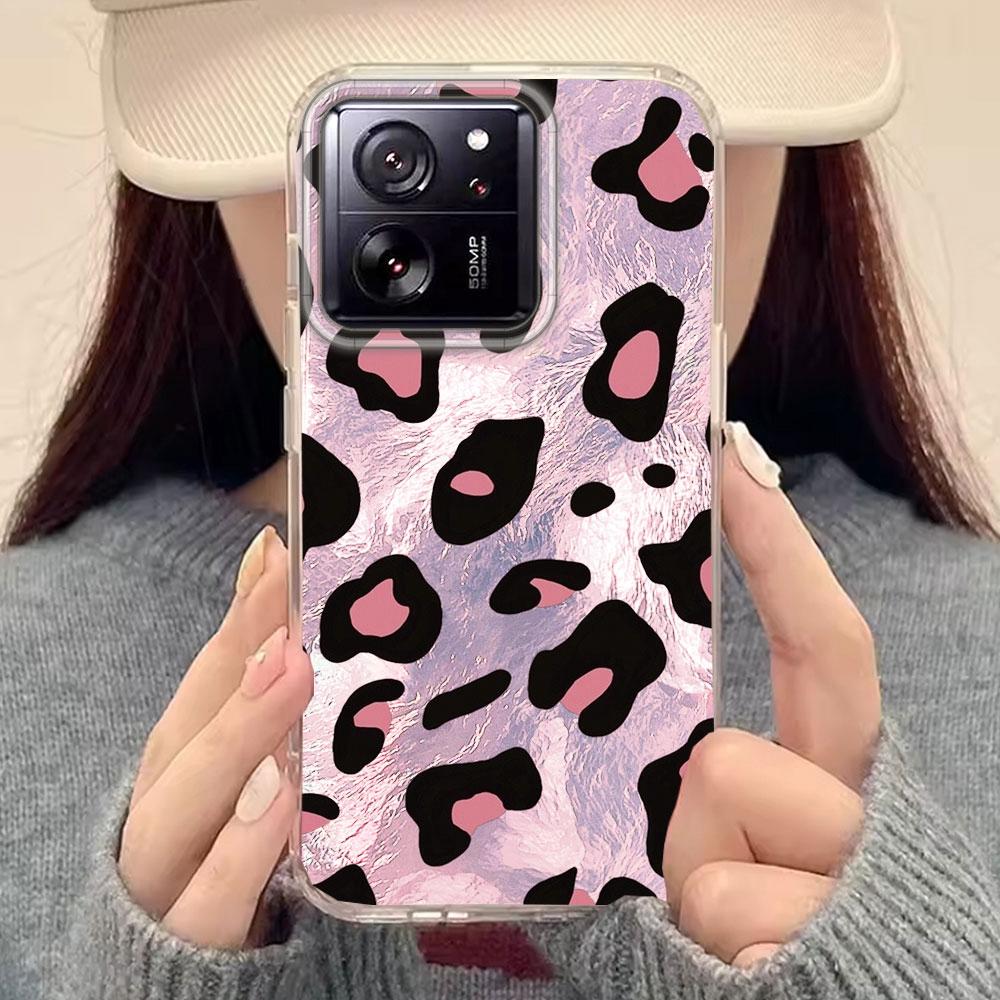 Koreanische Bernsteingold-Leopardenmuster-Handyhülle für Xiaomi 13T 14T 11 Lite NE Poco X5 M6 Pro X6 X7 X3 Pro NFC C65 C61 M5S Damen Hülle
