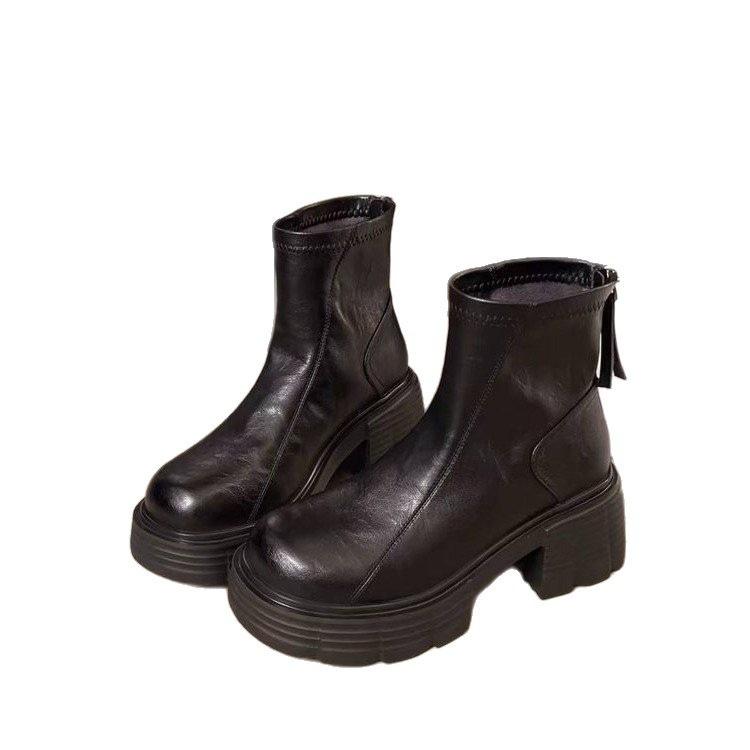 Thick-soled Chelsea High-heeled Short Boots Women's New Velvet Warm Short Boots 2025 Autumn and Winter Wear-resistant Non-slip Versatile Women's Boots
