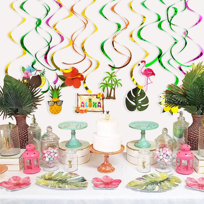 10pcs/set Hawaii Party Hanging Spiral Pendants Flamingo Pineapple Garland Ornament Summer Tropical Beach Birthday Decorations