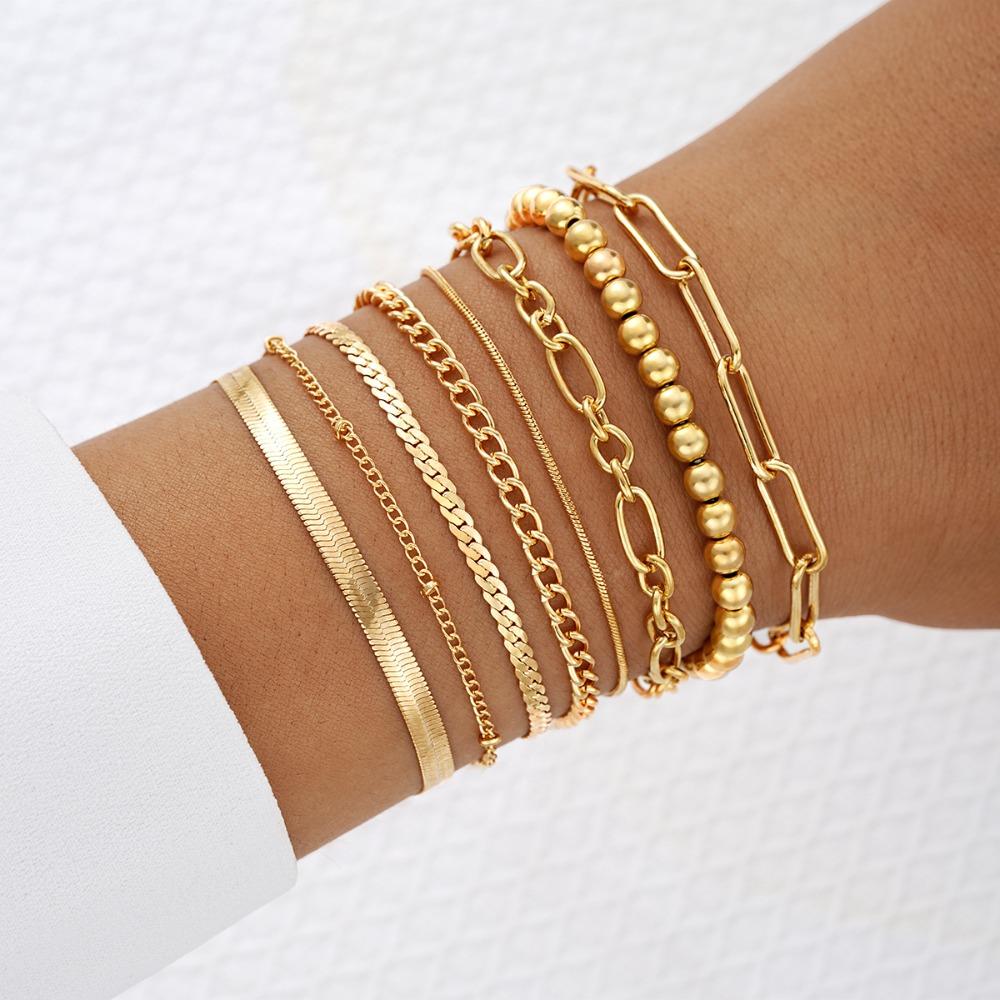 8pcs Gold Color Bracelet  Twist Cuban Chain Bracelet for Women Chain Bracelet Jewelry Gifts 16.5cm золотой