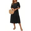 Fashion Women Loose Puff Sleeve Casual Short Sleeves Dress