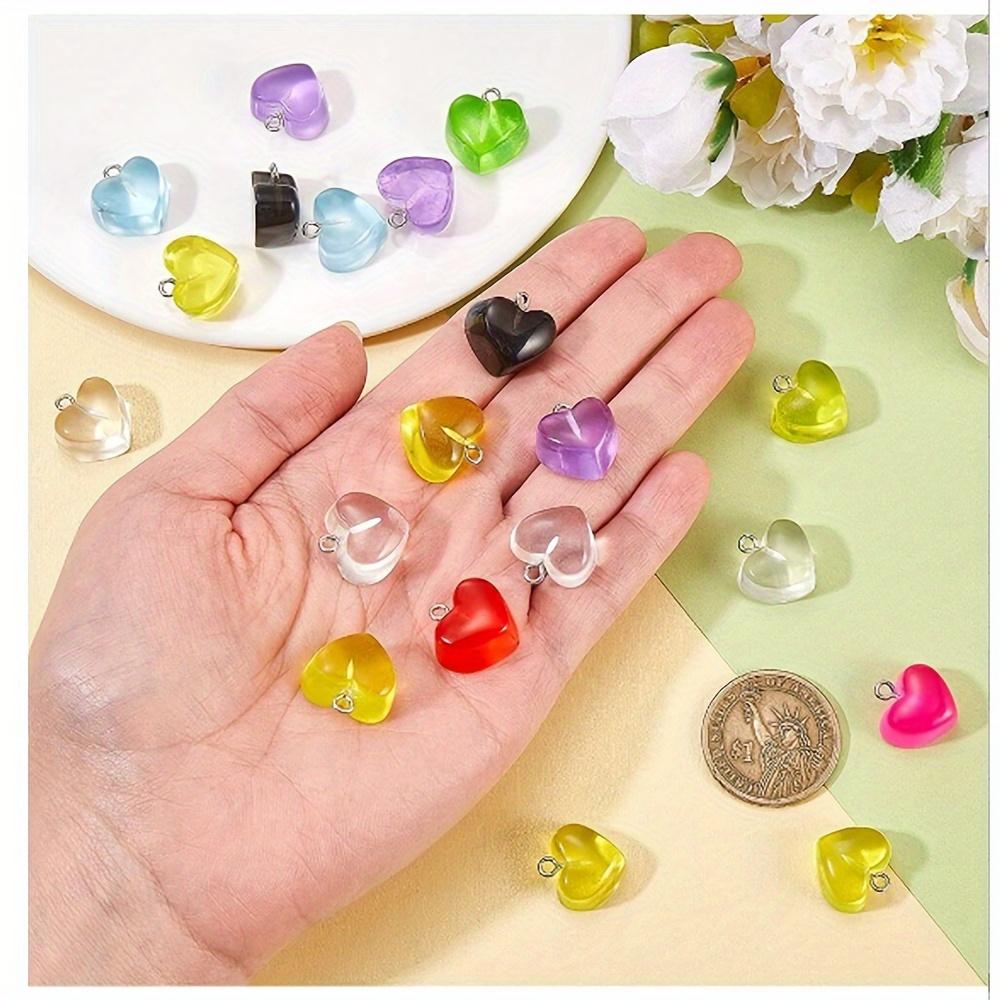 4/15pcs Resin Heart Pendant, Randomly Mixed Colors, Peach Heart Pendant Material, DIY Bracelet, Necklace, Earring, Keychain, Foot Chain