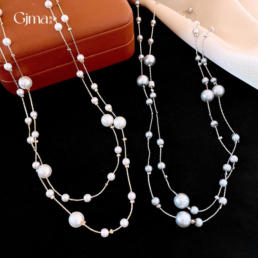 Glass Pearl Irregular Beaded Necklace Korean Versatile Temperament Sweater Chain Necklace Women