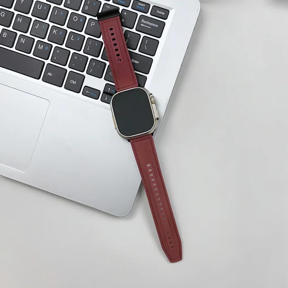Leather Loop Strap For Apple Watch Ultra Band 49mm 46mm 45mm 41mm 42mm 38mm Silicone Bracelet for IWatch Series11 10 9 8 7 3 4 5 6 Se 40mm