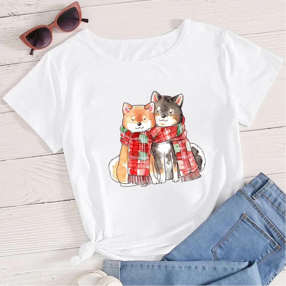 Adorable Shiba Inu Dogs Cartoon 3D Print Women's Tshirt Leisure Style Tops Fashion Soft Tshirts Spring Women's T-shirt
