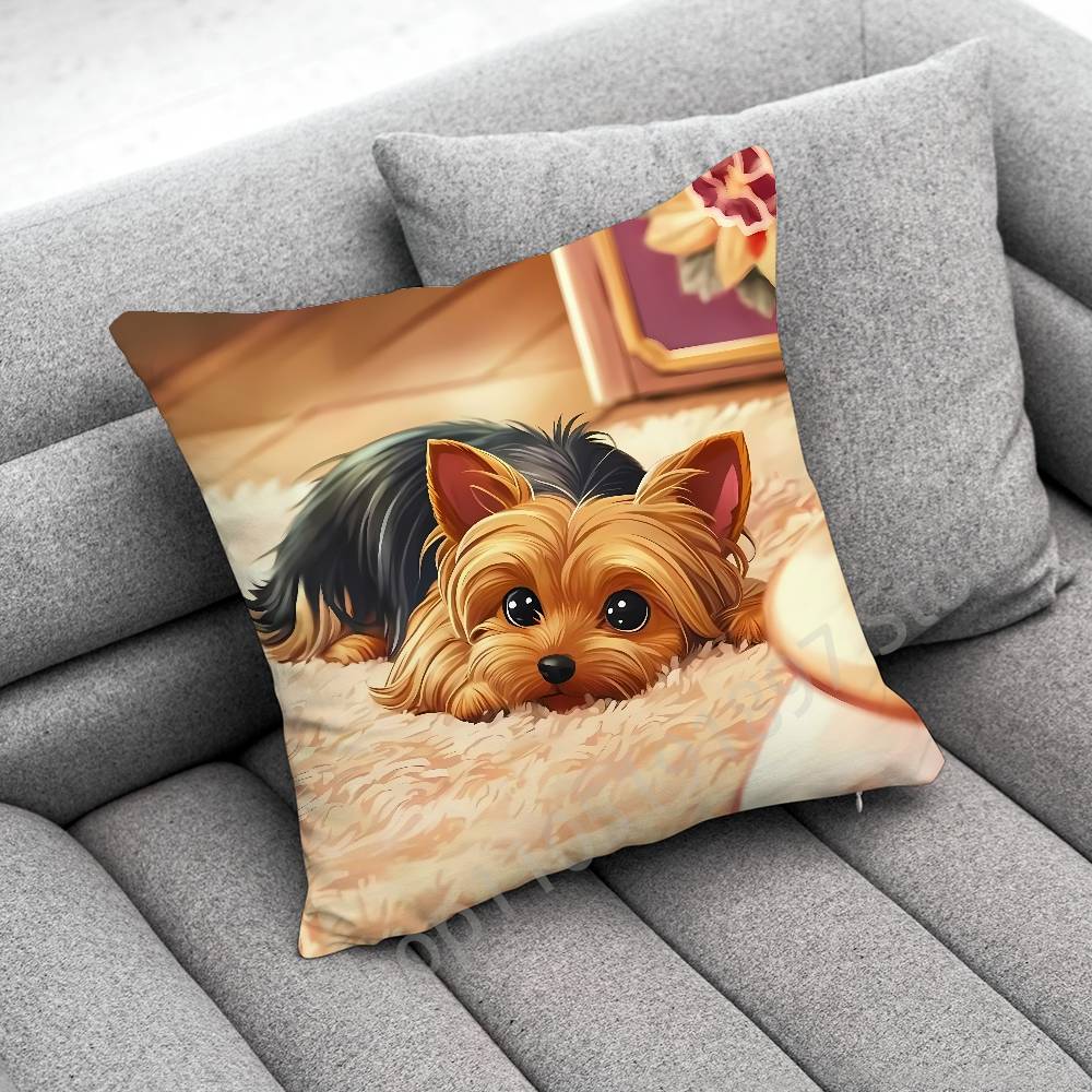 Yorkshire Terrier Dog Puppy Throw Pillow Case For 30x30cm 40x40cm 45x45cm 50x50cm 55x55cm Square Sofa Pillowcase Shell