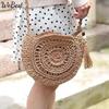 Kulatá měkká papírová taška přes rameno Tassel Ručně vyráběné crossbody tašky Slaměná taška Circle