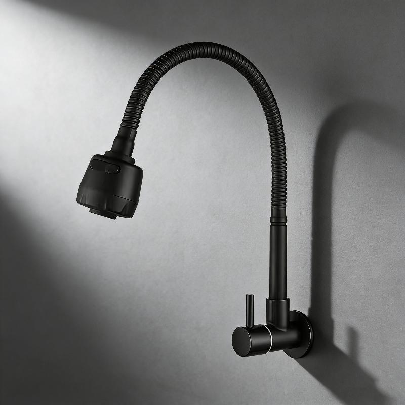 1Pcs Sink Flexible Hose Cold Water Two Modes Tap Universal Black Wall-Mounted Faucet For Garden Balcony Washbasin Mop Pool