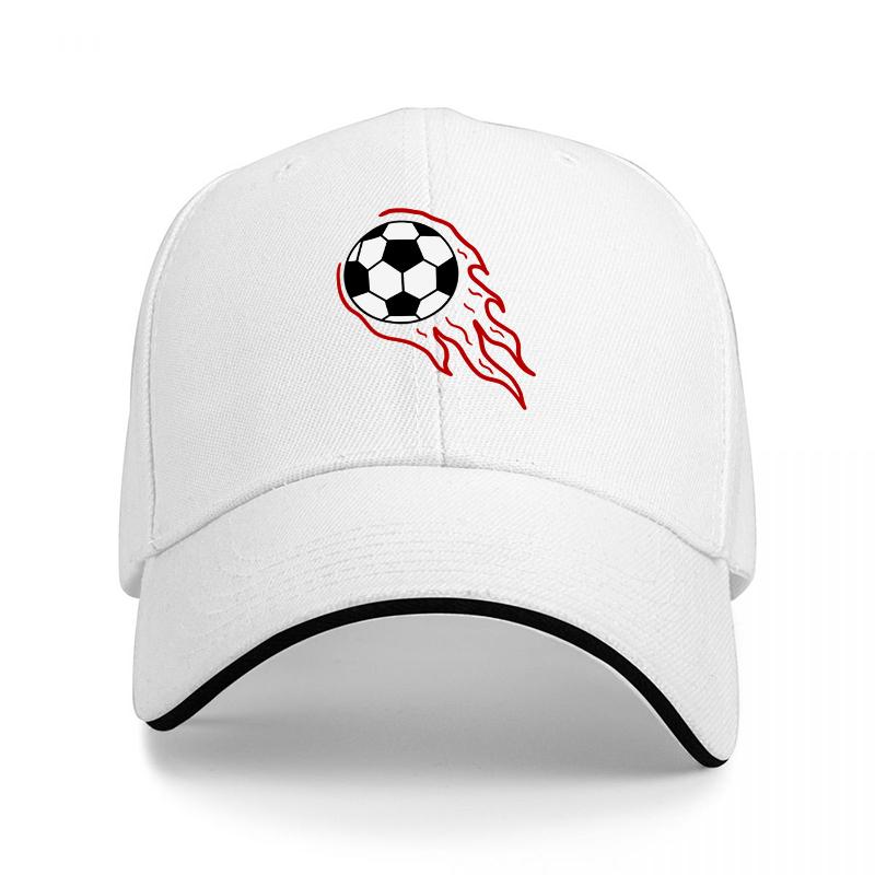 Football Flame Logo Baseball Cap Black with Red Flames and White Trim Sporty Design for Soccer Fans Adult Unisex Hat