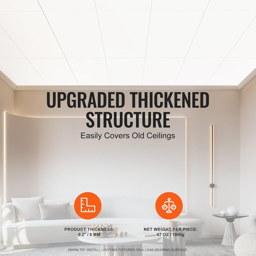 Ceiling Tiles 10-Pack 24 X 24 In PVC Foam Fire-Rated Smooth White