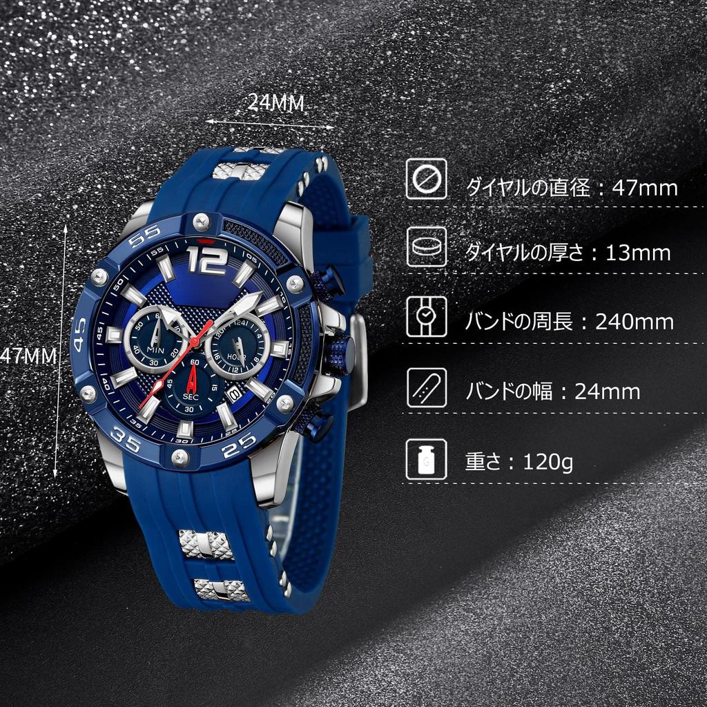 RORIOS Stylish Chronograph Watch with Calendar and Date Luminous Analog Quartz Popular for Business and Perfect for Birthdays and Blue A Men's