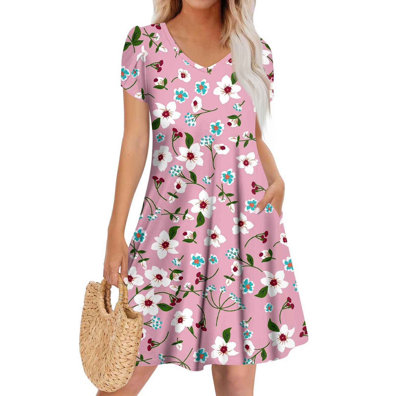 

Жіноча повсякденна модна сукня з V-подібним вирізом і короткими рукавами Стильна весільна сукня для гостей L рожевий