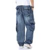 Jeans For Men Men's Straight Denim Cargo Pants Biker Jeans Men Baggy Loose Blue Jeans With Side Pocket