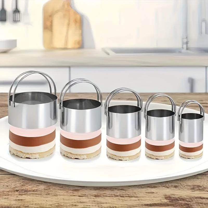 5ks Nerezová ocelová kulatá sada vykrajovátek na sušenky s ergonomickou rukojetí - Odolné pekařské nástroje pro dokonale tvarované pečivo, sušenky a těsto