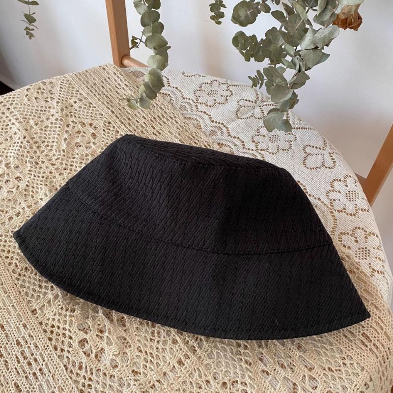 Black Autumn and Winter Bucket Hat Versatile Plain Hat Striped Sunscreen Sunshade Bucket Hat Women's Basin Hat Shows Small Face