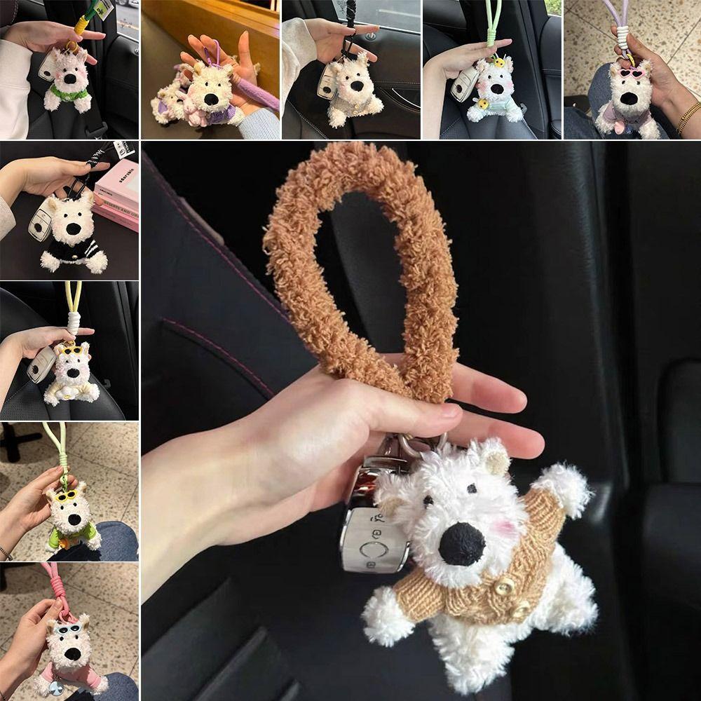 Creative Cartoon West Highland Dog Keychain Dolls Puppy Pendant Hanging Ornament Car Key Ring Bag Accessories