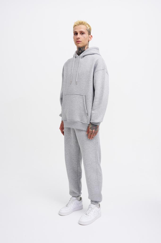 Męska Bluza Oversize Basic z Kapturem - Szary Melanż