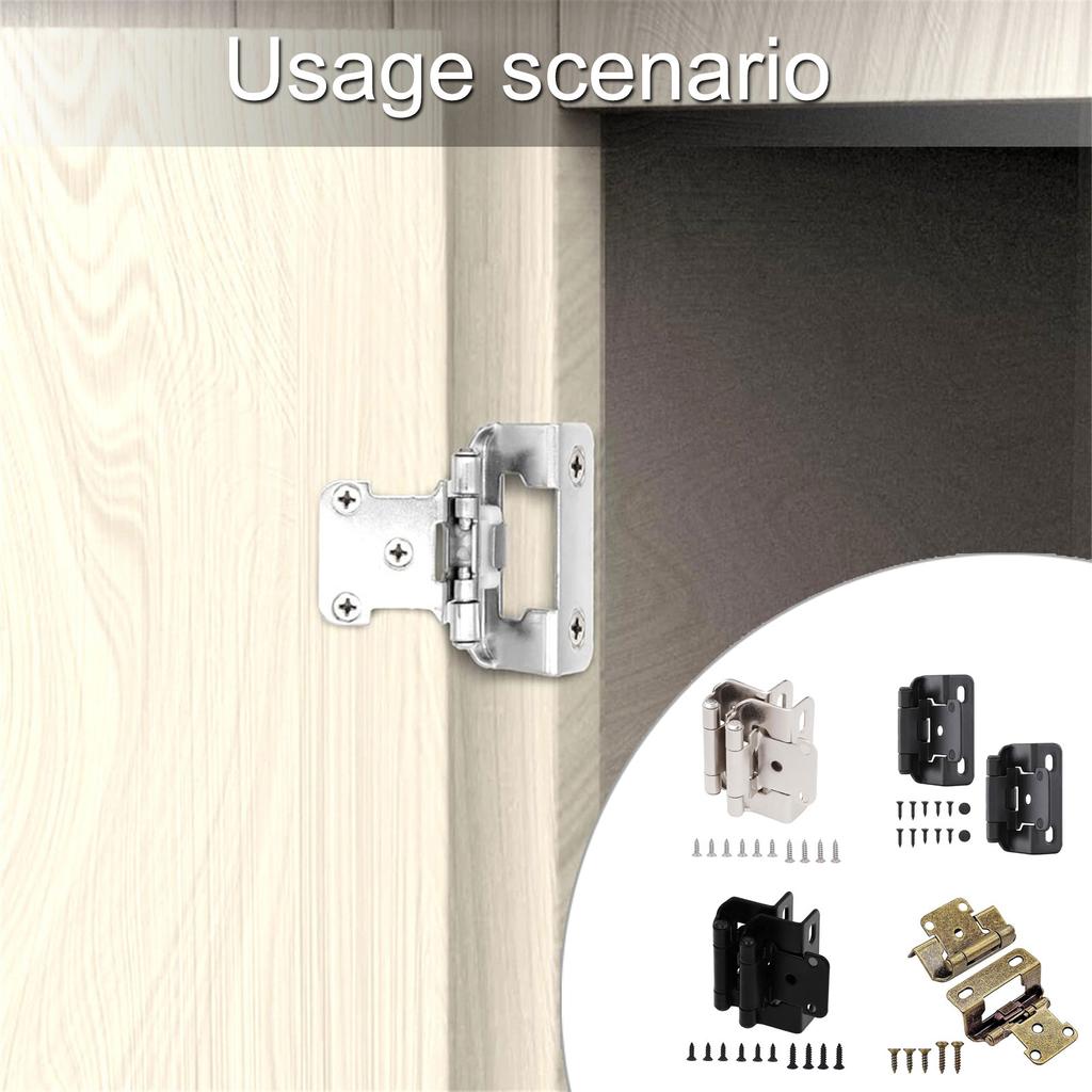 Pack of 2 Antique Steel Cabinet Hinges for Kitchen Door Partial Wrap Closing 1/2Inch Overlays Half Hide Designs