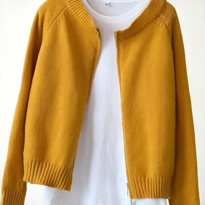 

Минималистичный короткий вязаный кардиган на молнии 2025 - Осень/Зима с круглым вырезом L (80-100 cm)