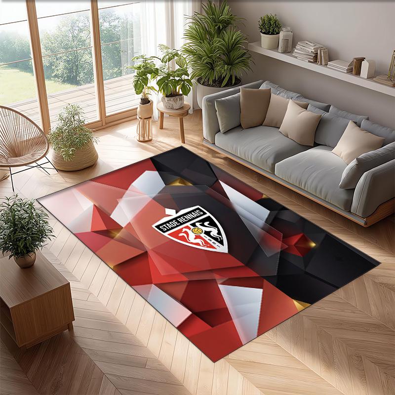 Stade Rennais FC Soccer Football Pattern Soft Area Rug Non Slip Indoor Floor Carpet Sports Decor Mat for Bedroom