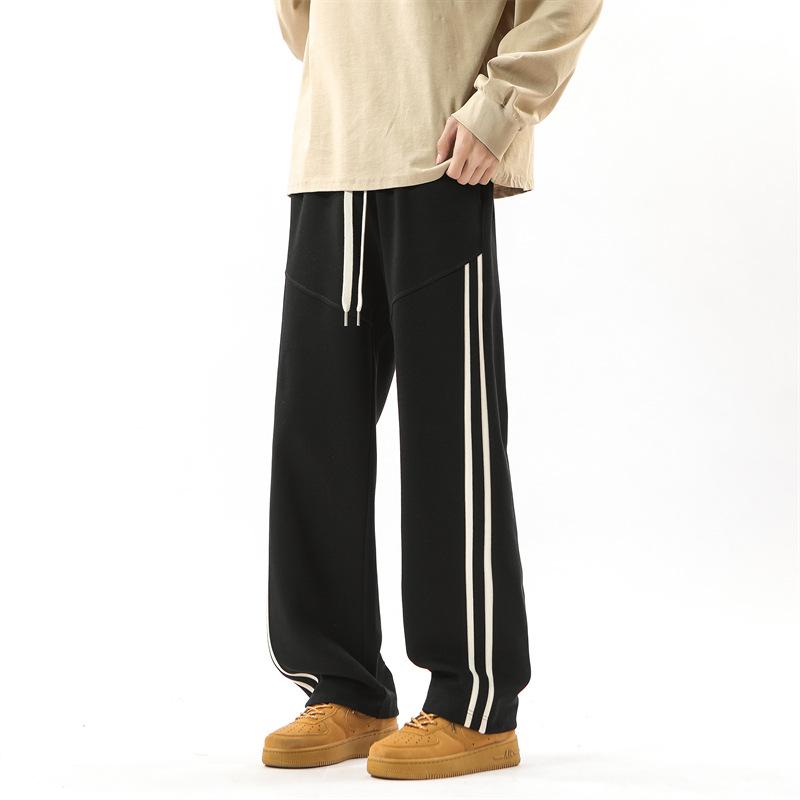 Spring and autumn new long pants men's loose and versatile drawstring straight two bars sports drape sweatpants men