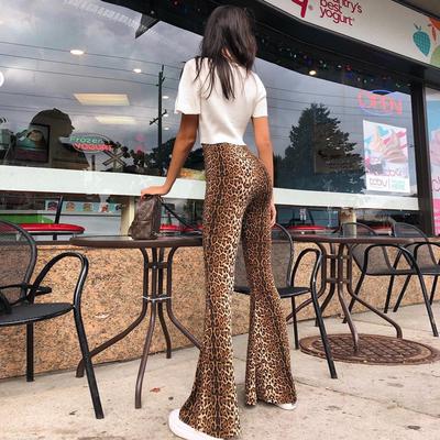 Sexy elastické nohavice s vysokým pásom s leopardím vzorom Divoké tenké rozšírené nohavice Dámske ležérne nohavice