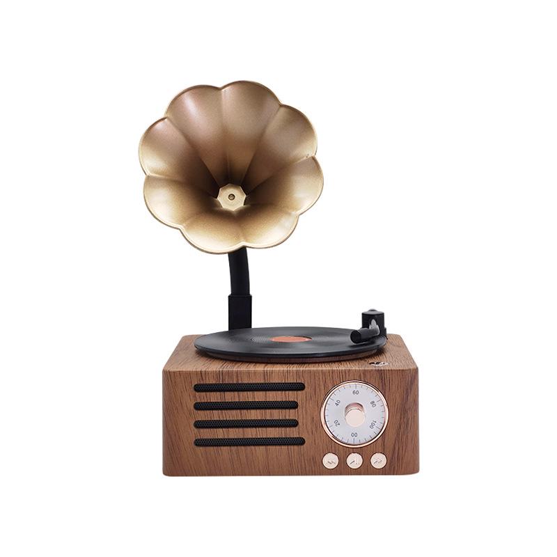 Retro Wood Grain Bluetooth Vinyl Speaker with Rotating Design