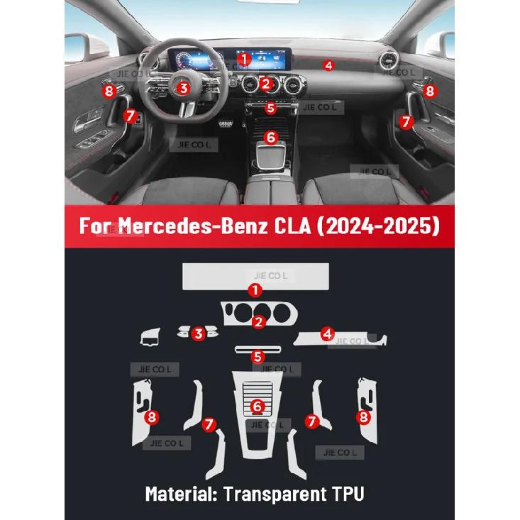 Ochranná fólie proti poškrábání pro středovou konzoli, mediální panel a navigaci interiéru vozu z TPU pro Mercedes Benz CLA 2024 2025