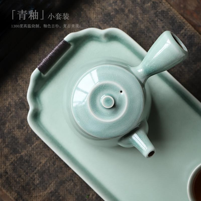 Jianying retro pottery glaze Chinese small set 1 drink household one pot two cups office ceramic tea set simple set